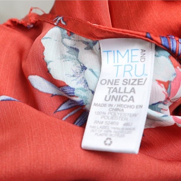 TIME AND TRU - WOMEN'S ORANGE FLORAL PRINT SILKY TEXTURED TOP - - Picture 8 of 8